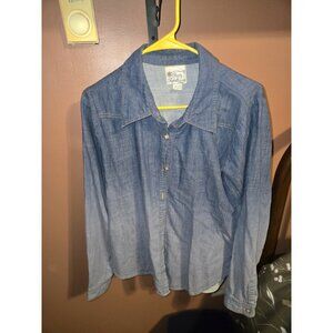 Pretty Rebellious Blue Denim Button-Up Shirt Collared Long Sleeve XL